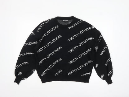 PRETTYLITTLETHING Women's Black Small Logo Print Pullover Jumper