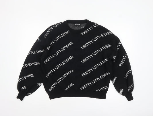 PrettyLittleThing Women's Black Small Logo Print Pullover Jumper