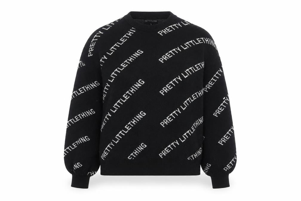 PrettyLittleThing Women's Black Small Logo Print Pullover Jumper