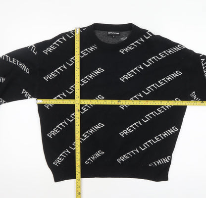 PRETTYLITTLETHING Women's Black Small Logo Print Pullover Jumper