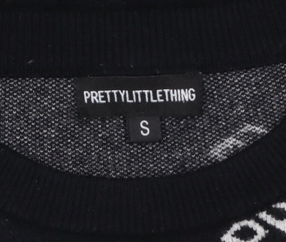 PRETTYLITTLETHING Women's Black Small Logo Print Pullover Jumper