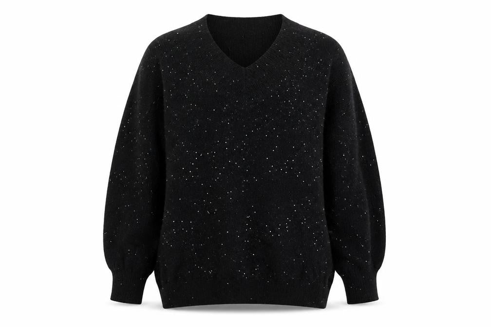F&F Women's Black Sequin V-Neck Pullover Jumper Size L