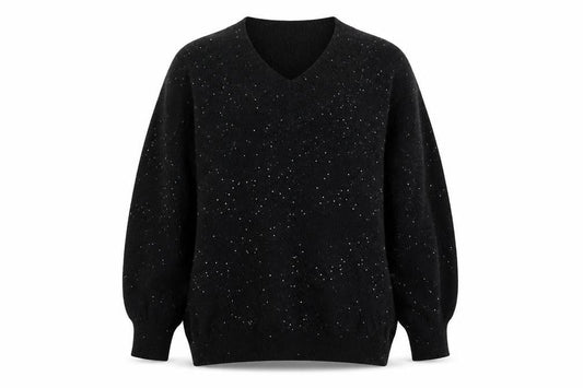 F&F Women's Black Sequin V-Neck Pullover Jumper Size L