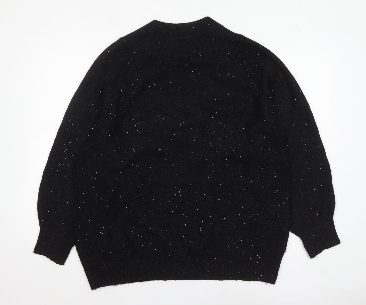 F&F Women's Black Sequin V-Neck Pullover Jumper Size L