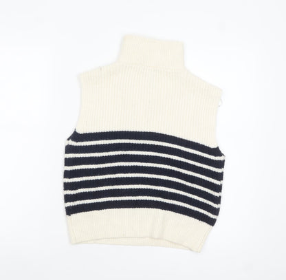 Ruby Moon Women Ivory Striped Half Zip Sleeveless Knit Vest S