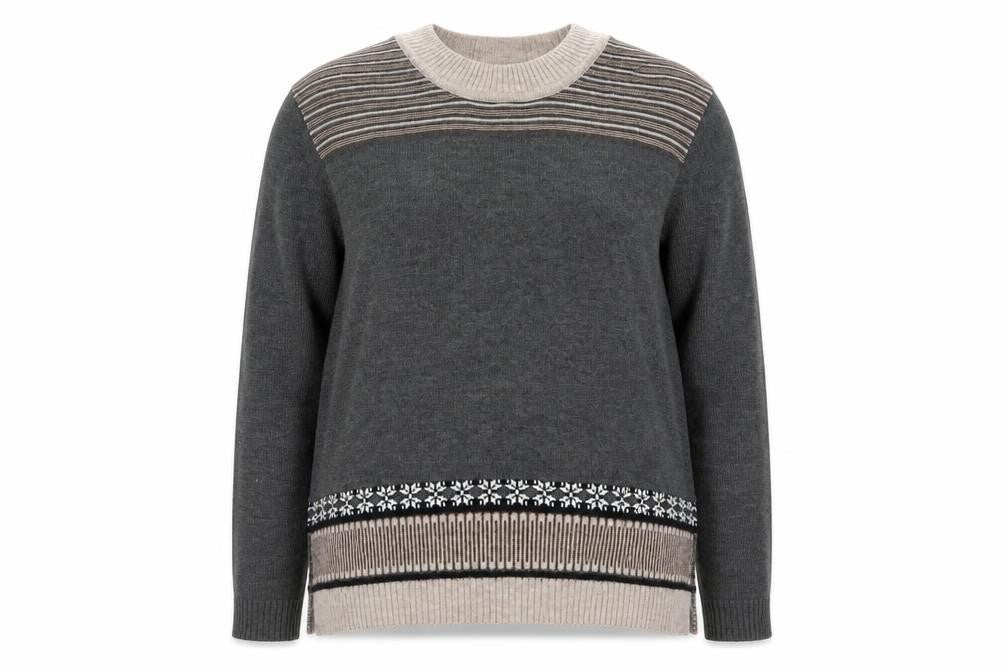 Afibel Women’s Grey Fair Isle Wool Blend Long Sleeve Pullover Jumper Size 18