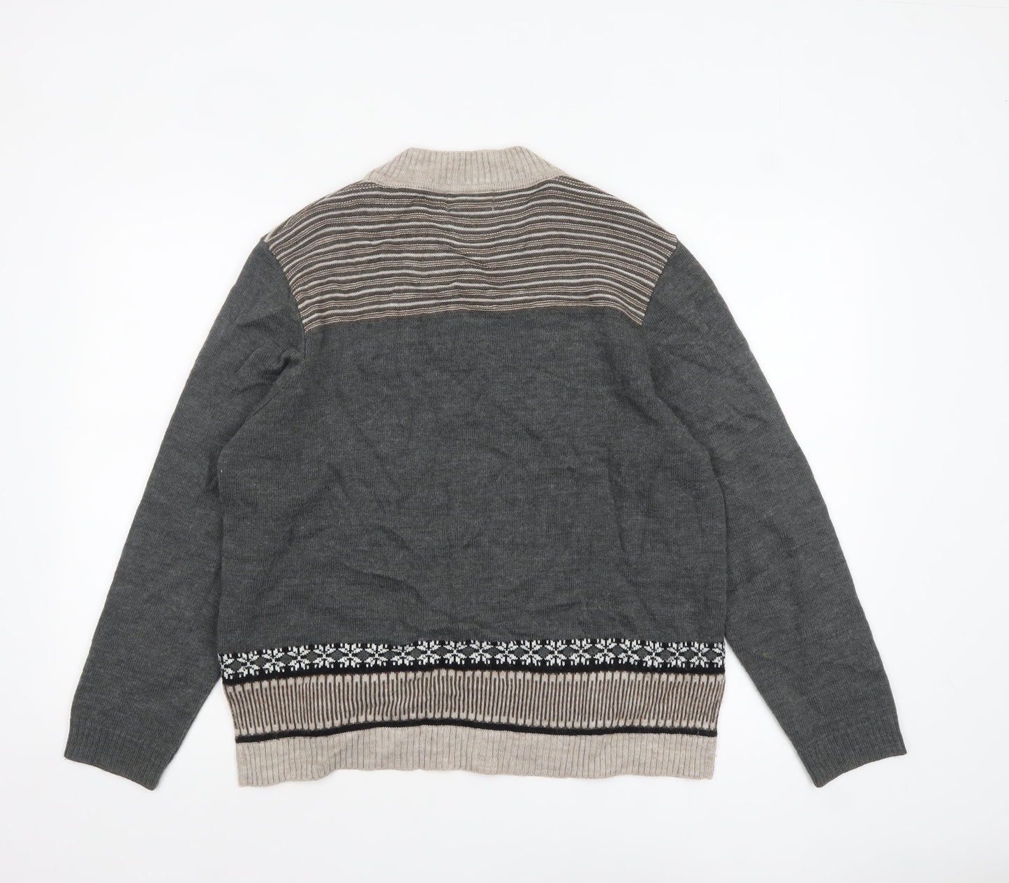 Afibel Women’s Grey Fair Isle Wool Blend Long Sleeve Pullover Jumper Size 18