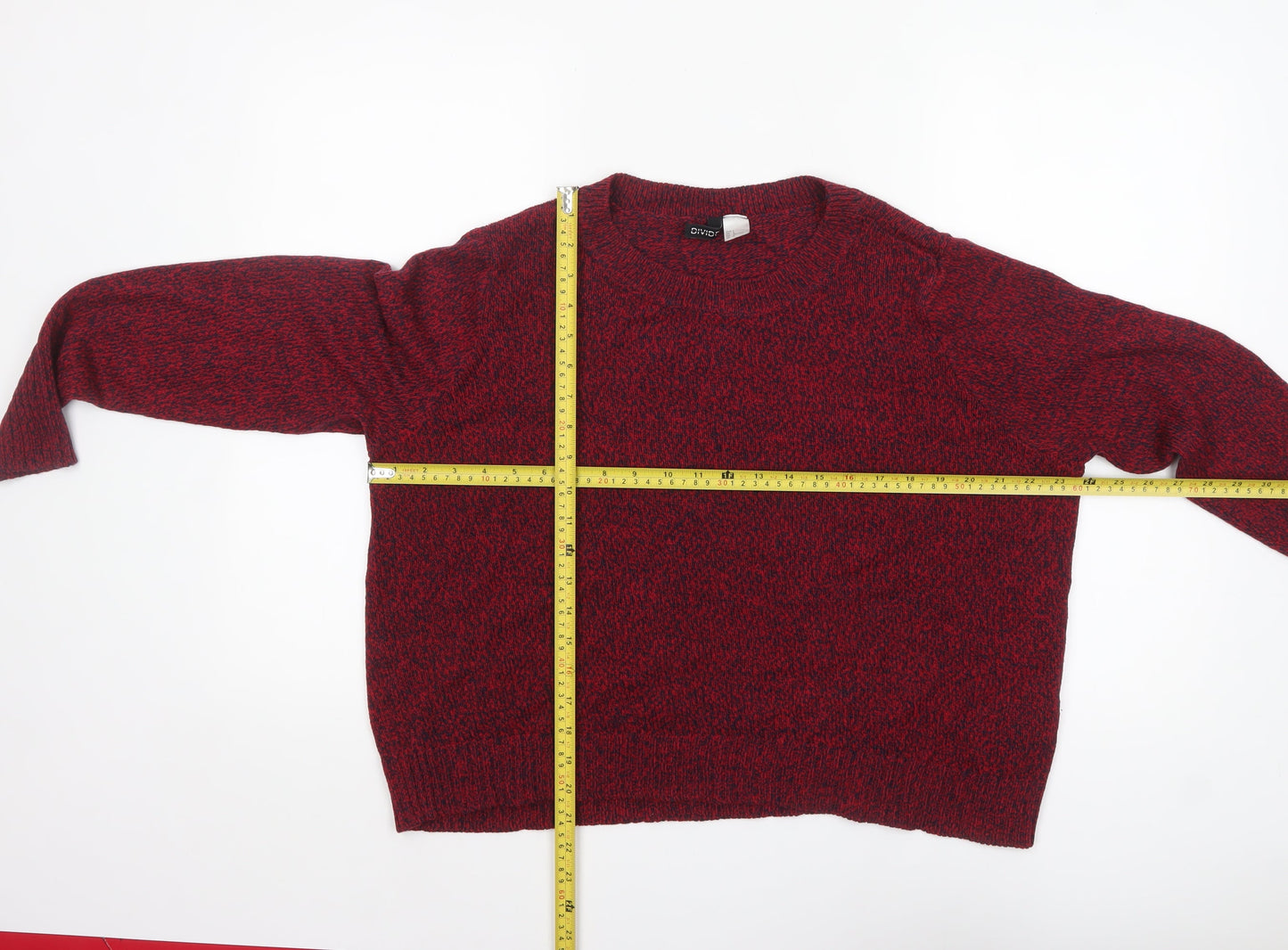 H&M Women Red Knit Pullover Jumper Size 14 Crew Neck Long Sleeve