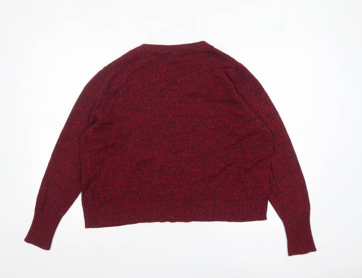 H&M Women Red Knit Pullover Jumper Size 14 Crew Neck Long Sleeve
