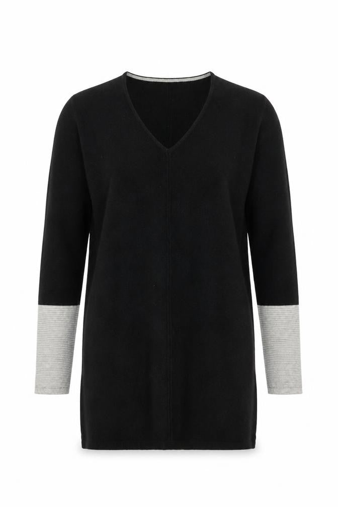 Marks & Spencer Women’s Black Grey V-Neck Tunic Jumper Size 10