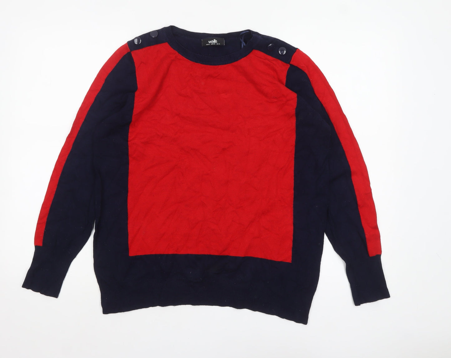 Wallis Women's Red & Navy Colour Block Crew Neck Jumper UK 18