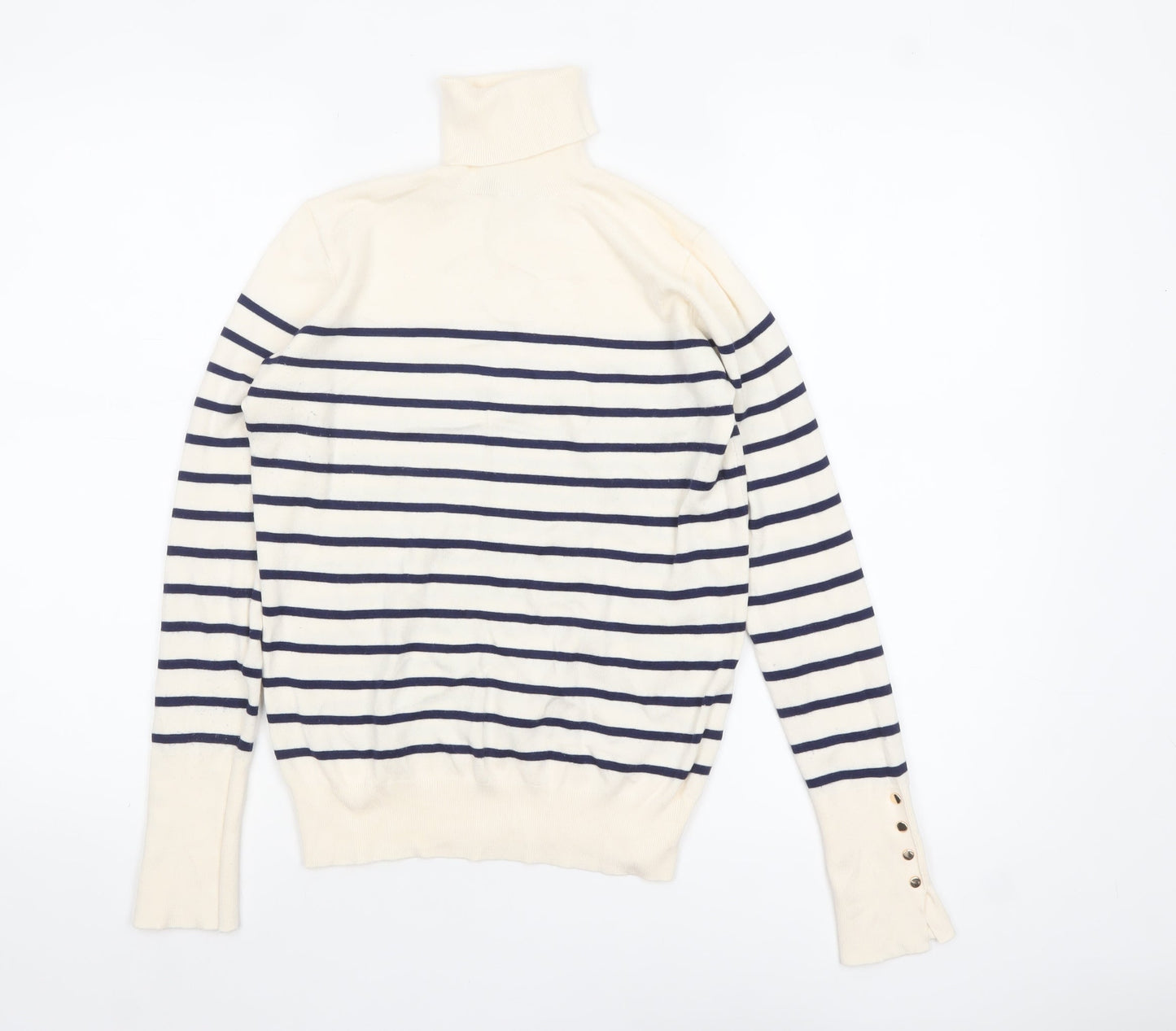 ZARA Women Ivory Striped Roll Neck Knit Jumper Size S