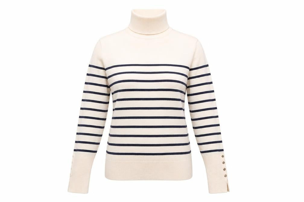 ZARA Women Ivory Striped Roll Neck Knit Jumper Size S
