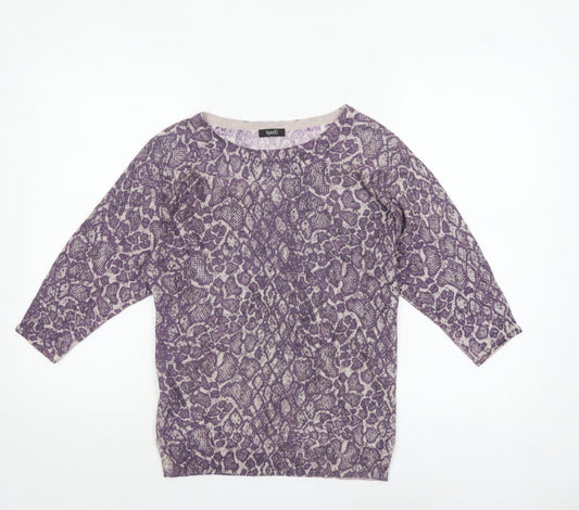 M&Co Women’s Purple Animal Print 3/4 Sleeve Pullover Jumper Size 8