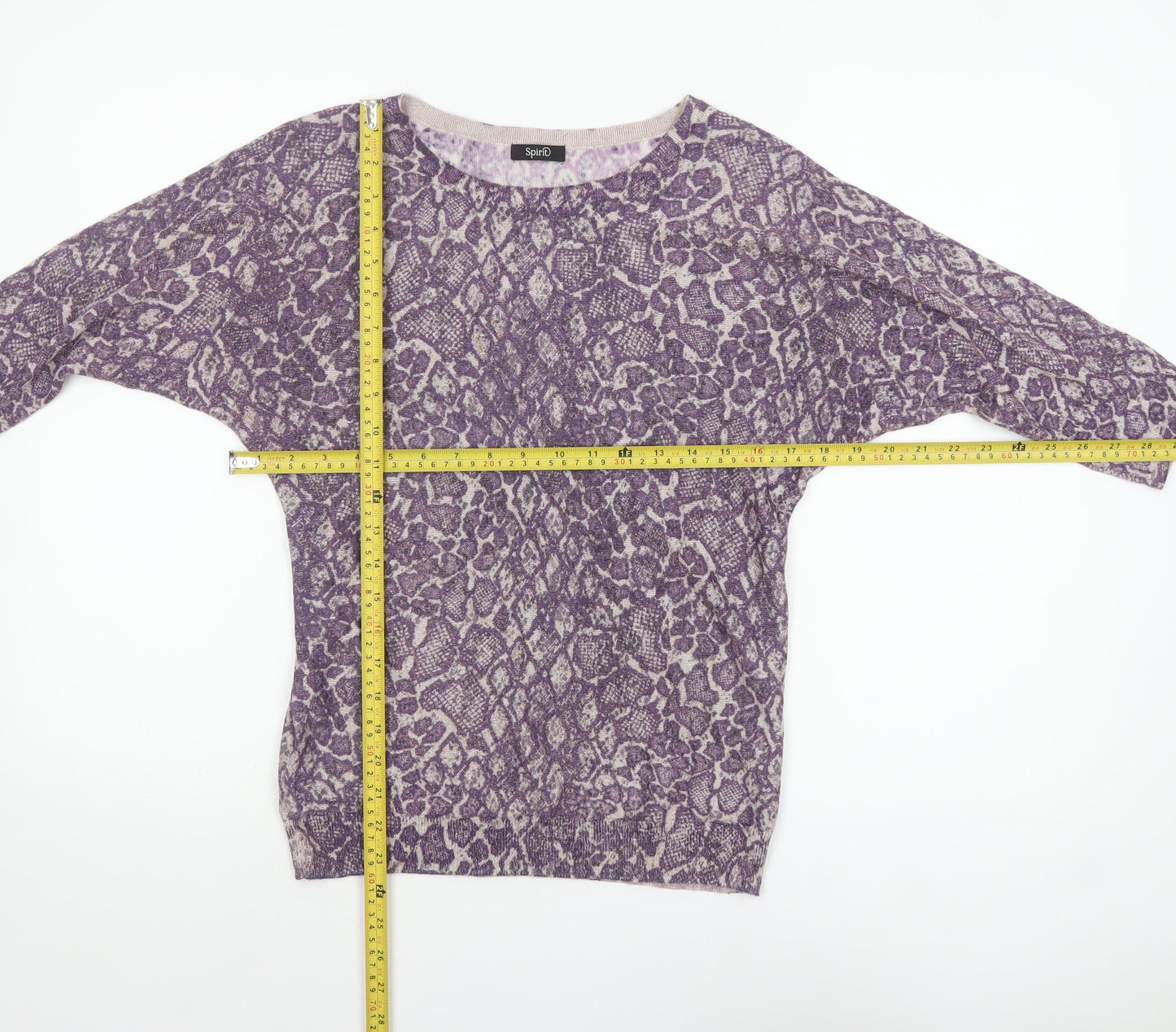 M&Co Women’s Purple Animal Print 3/4 Sleeve Pullover Jumper Size 8