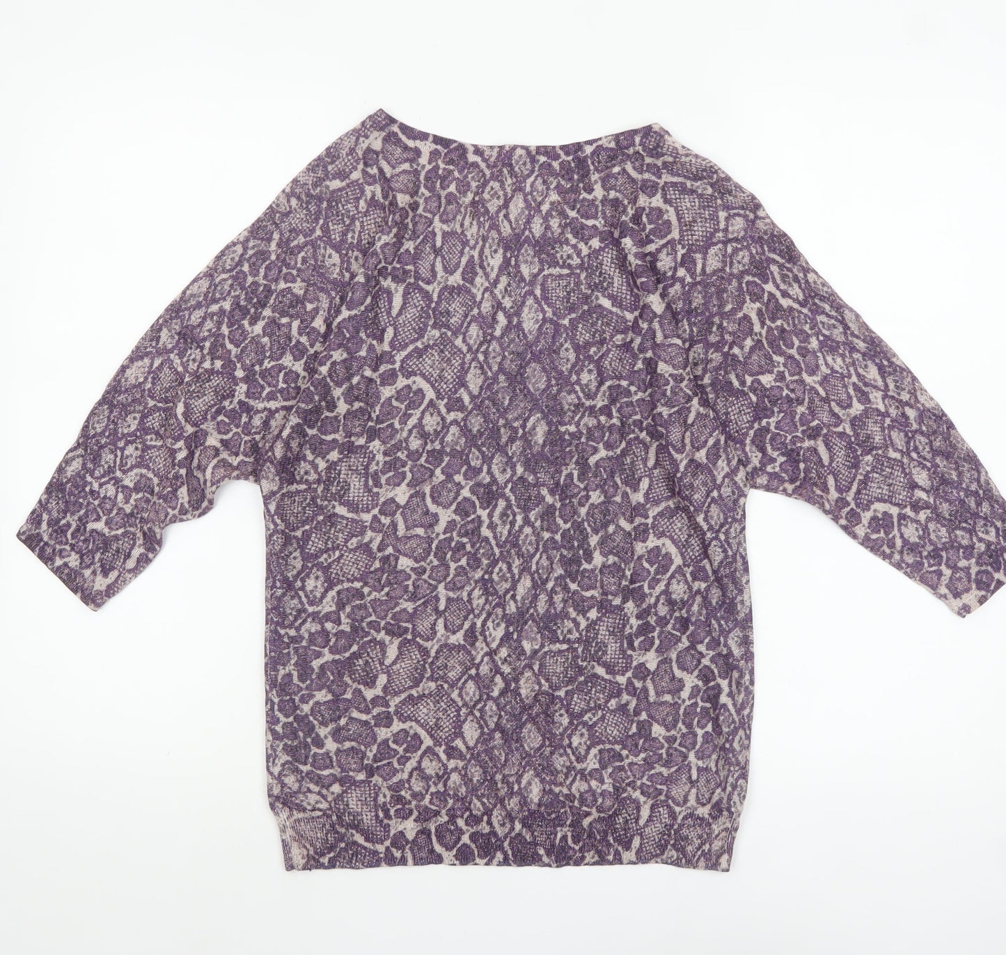 M&Co Women’s Purple Animal Print 3/4 Sleeve Pullover Jumper Size 8