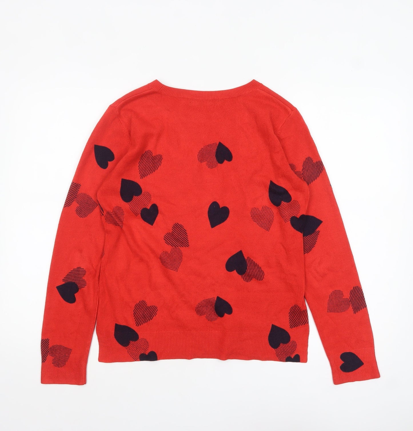 Marks and Spencer Women's Red Heart Print Crew Neck Jumper Size 10