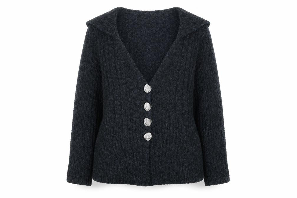 Marks and Spencer Women’s Grey Chunky-Knit Cardigan L V-Neck