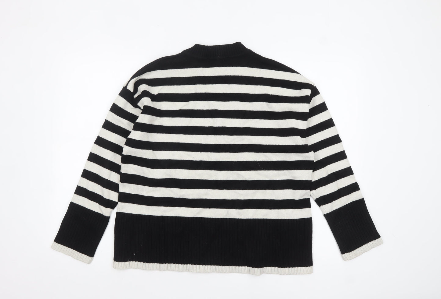 ZARA Women’s Black White Striped Crew Neck Knit Jumper Size 12
