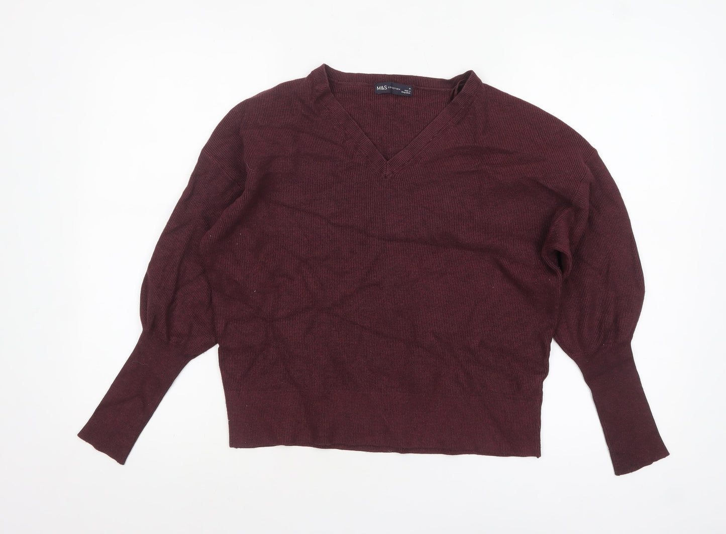 Marks and Spencer Women’s Brown V-Neck Puff Sleeve Knit Jumper M
