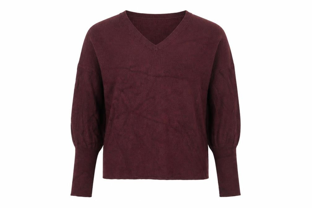 Marks & Spencer Women’s Brown V-Neck Puff Sleeve Knit Jumper M