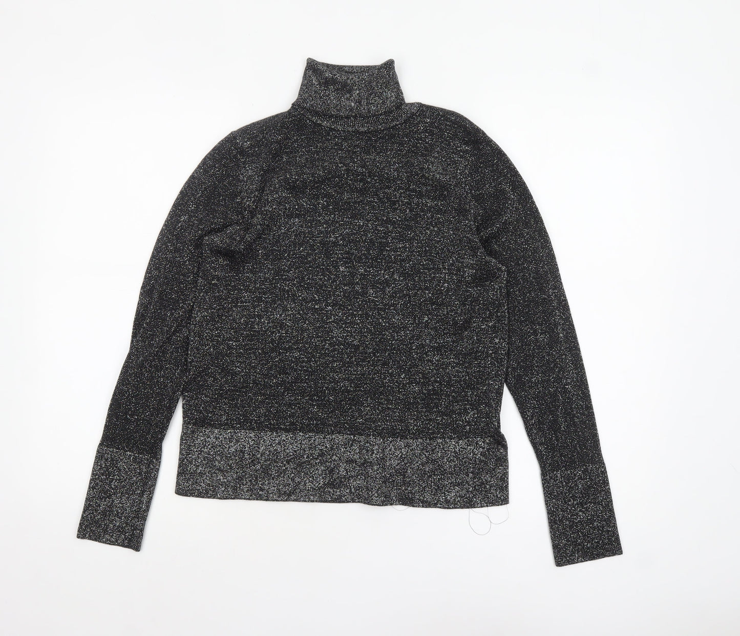 Tu Women Black Glitter Roll Neck Long Sleeve Pullover Jumper Size 10
