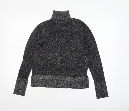 Tu Women Black Glitter Roll Neck Long Sleeve Pullover Jumper Size 10