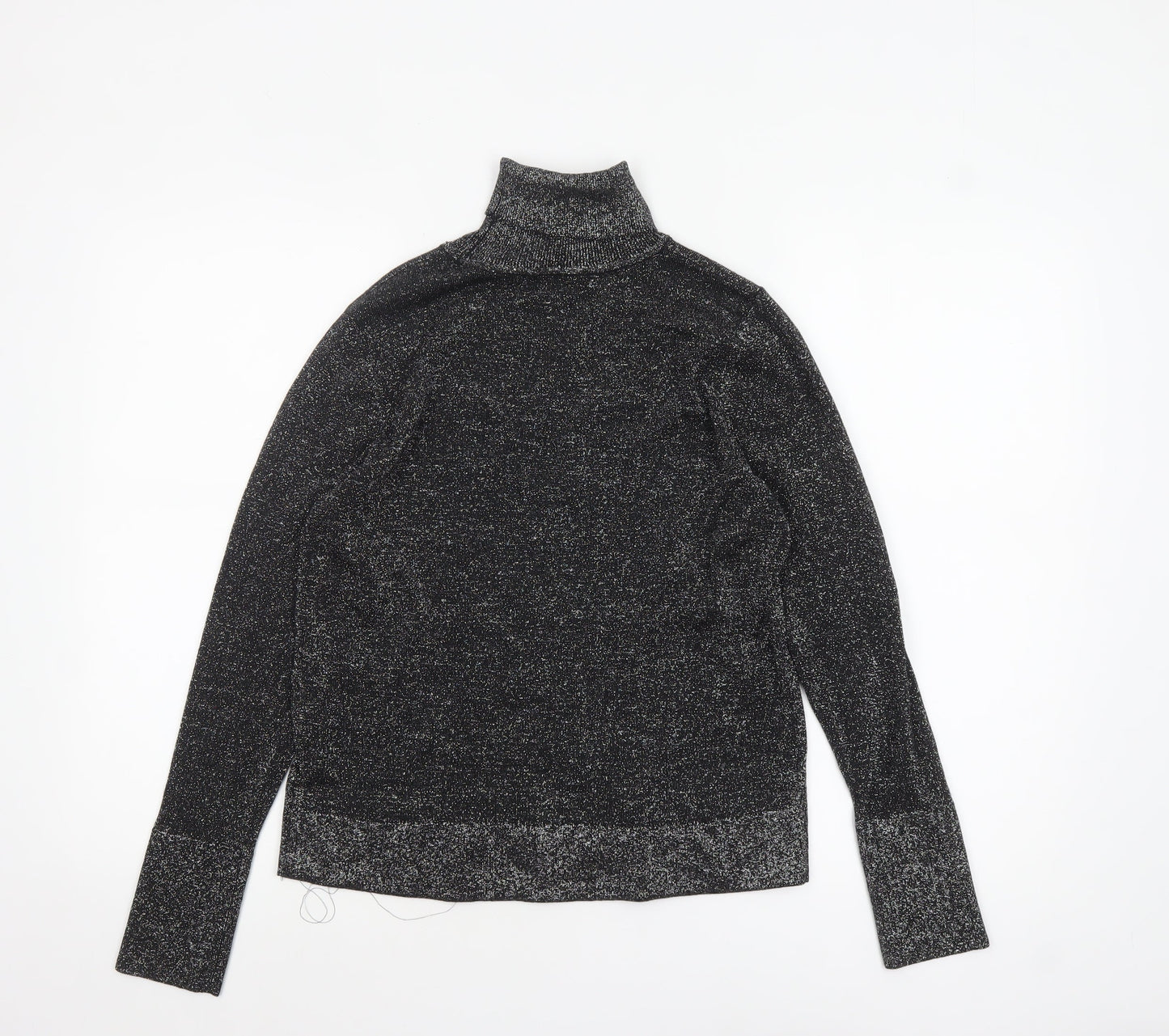 Tu Women Black Glitter Roll Neck Long Sleeve Pullover Jumper Size 10