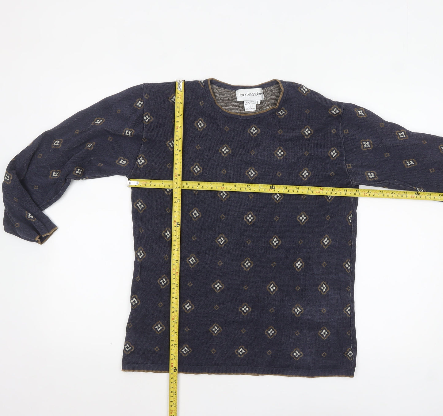 Breckenridge Women's Blue Geometric Cotton Pullover Jumper Size S