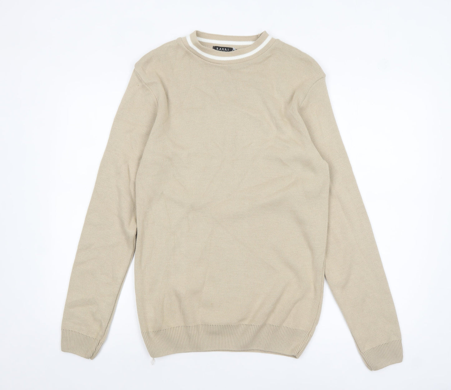 BoohooMAN Men Beige Cotton Knit Crew Neck Jumper M