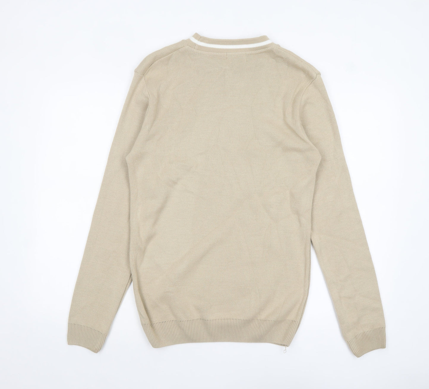 BoohooMAN Men Beige Cotton Knit Crew Neck Jumper M