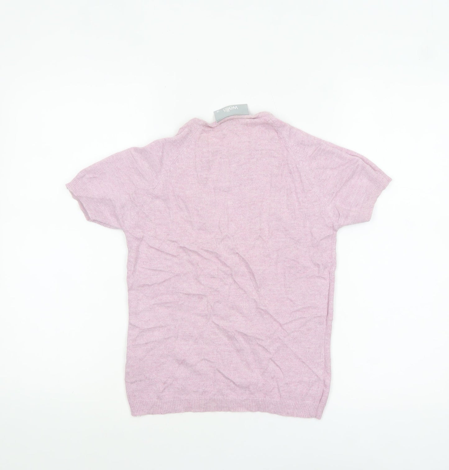 Wallis Women’s Pink Short Sleeve Mock Neck Cotton Blend Jumper Size 10