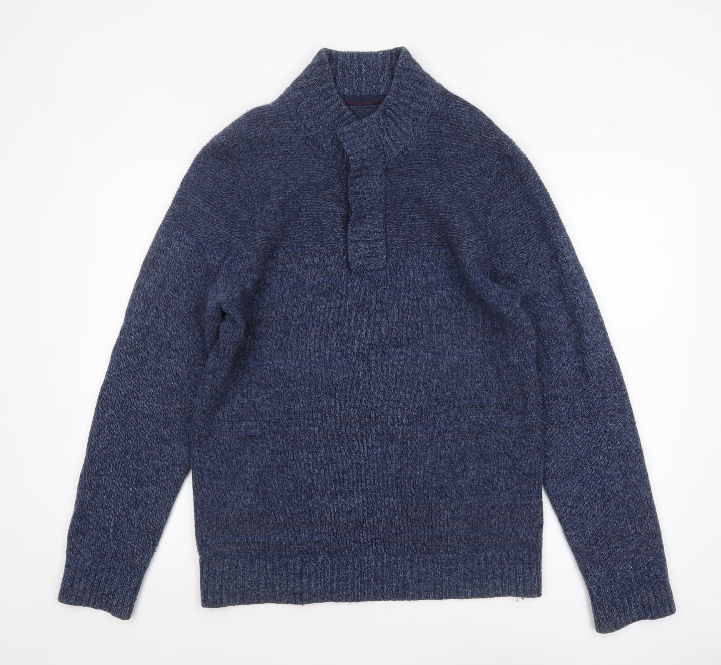 Fat Face Men’s Blue Wool Blend High Neck Chunky Knit Jumper Size M