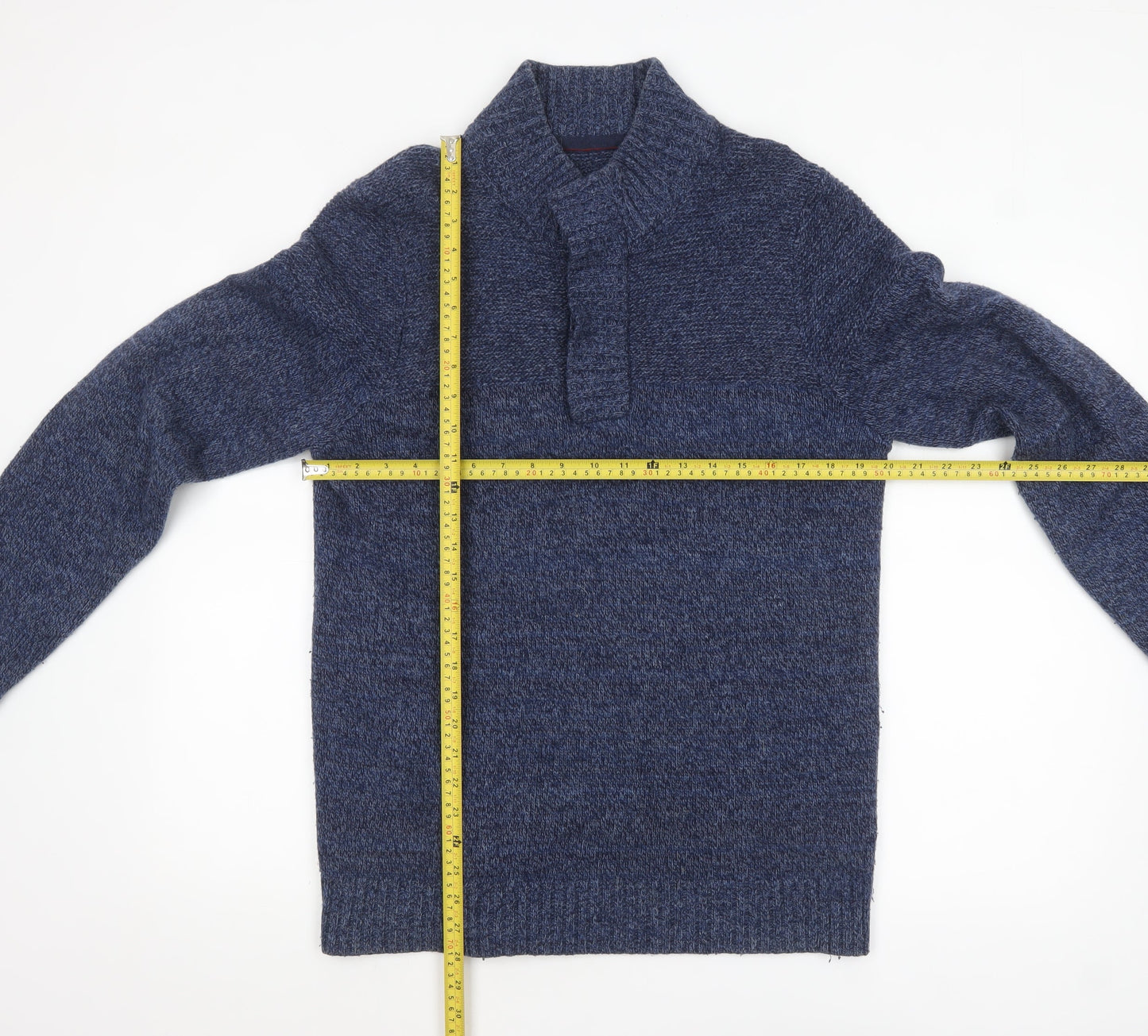 Fat Face Men’s Blue Wool Blend High Neck Chunky Knit Jumper Size M