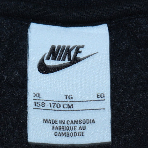 Nike Teens Black Regular Fit Crew Neck Fleece Sweatshirt - M