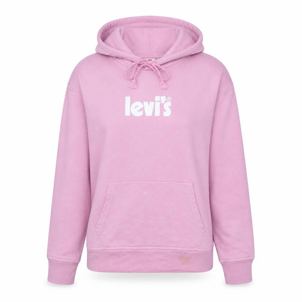 Levi's Women's Pink Pullover Hoodie Size S Logo Print Cotton Sweatshirt