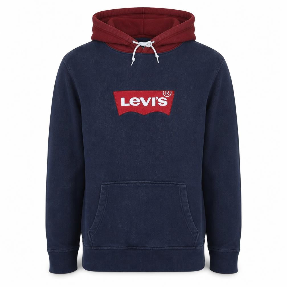 Levi's Men's Blue Red Pullover Hoodie M Logo Fleece Sweatshirt