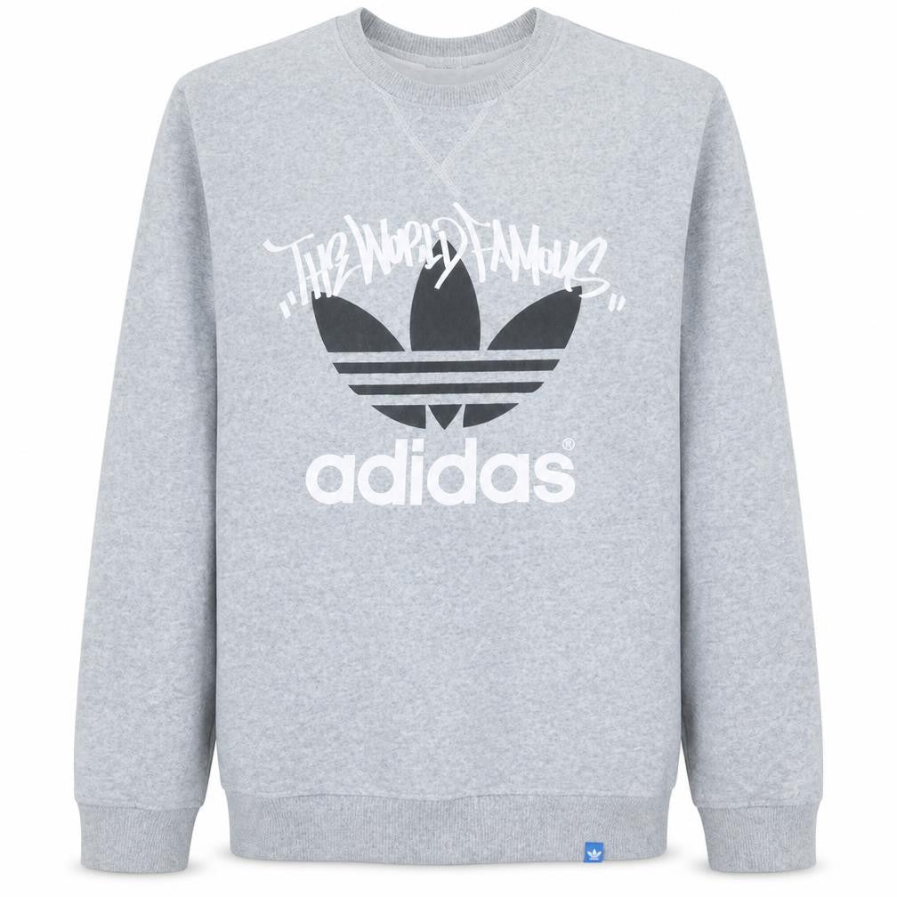 Adidas Men's Grey Crew Neck Graphic Logo Sweatshirt Size S