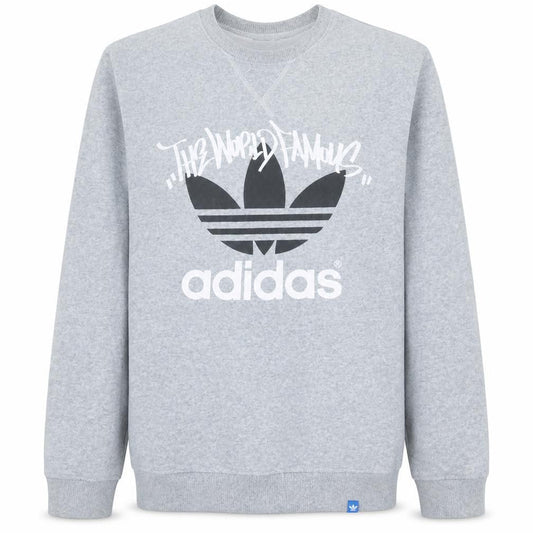 Adidas Men's Grey Crew Neck Graphic Logo Sweatshirt Size S