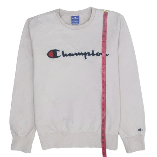 Champion Mens Beige Crew Neck Pullover Sweatshirt Large Logo Cotton Blend