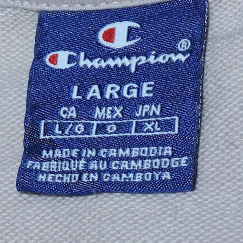 Champion Mens Beige Crew Neck Pullover Sweatshirt Large Logo Cotton Blend