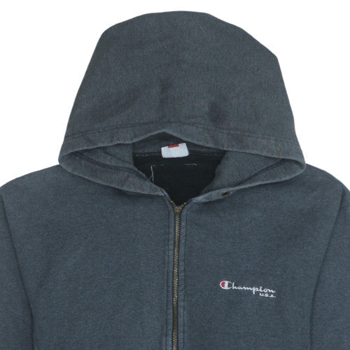 Champion Men's Grey Full Zip Hoodie Size L Vintage Fleece