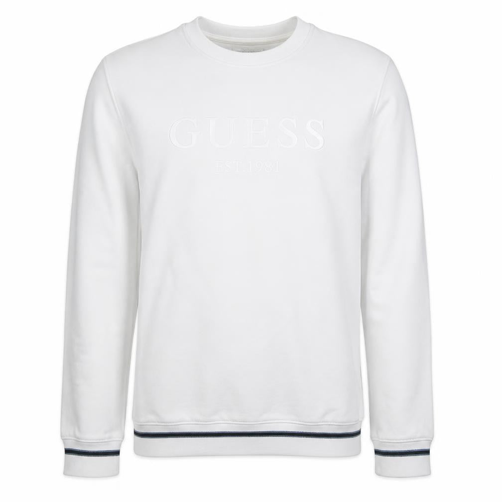 Guess Men's White Slim Fit Logo Pullover Sweatshirt L