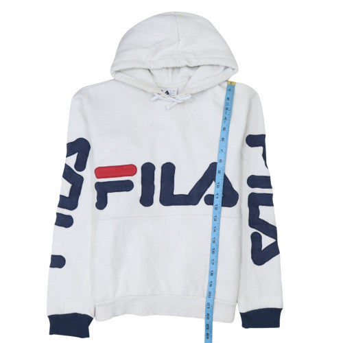 FILA Women's White Hoodie Small Pullover Logo Cotton Blend