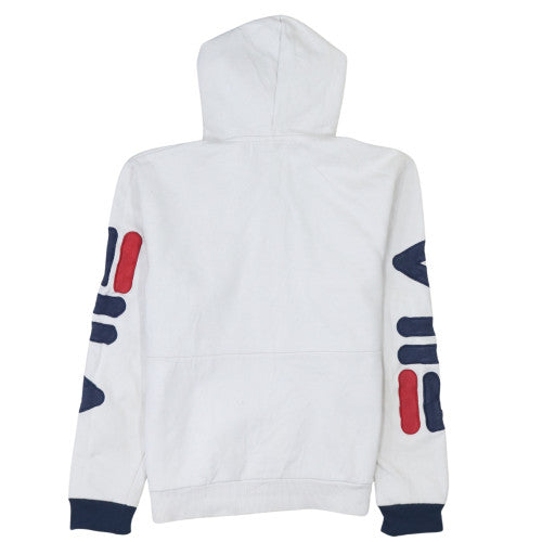 FILA Women's White Hoodie Small Pullover Logo Cotton Blend