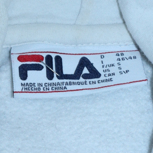 FILA Women's White Hoodie Small Pullover Logo Cotton Blend