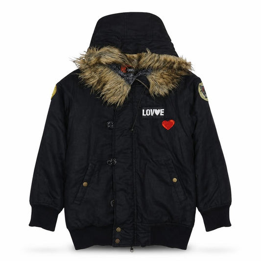 Colloseum Womens Black S Hooded Puffer Jacket with Faux Fur Trim