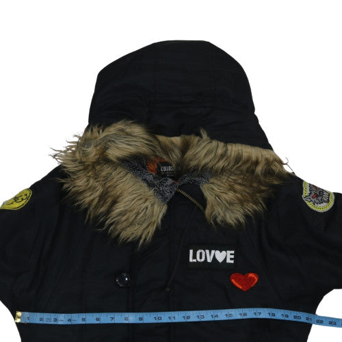 Colloseum Womens Black S Hooded Puffer Jacket with Faux Fur Trim