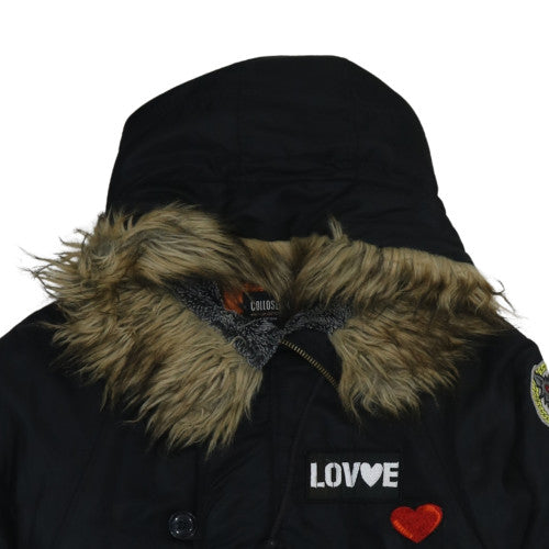 Colloseum Womens Black S Hooded Puffer Jacket with Faux Fur Trim