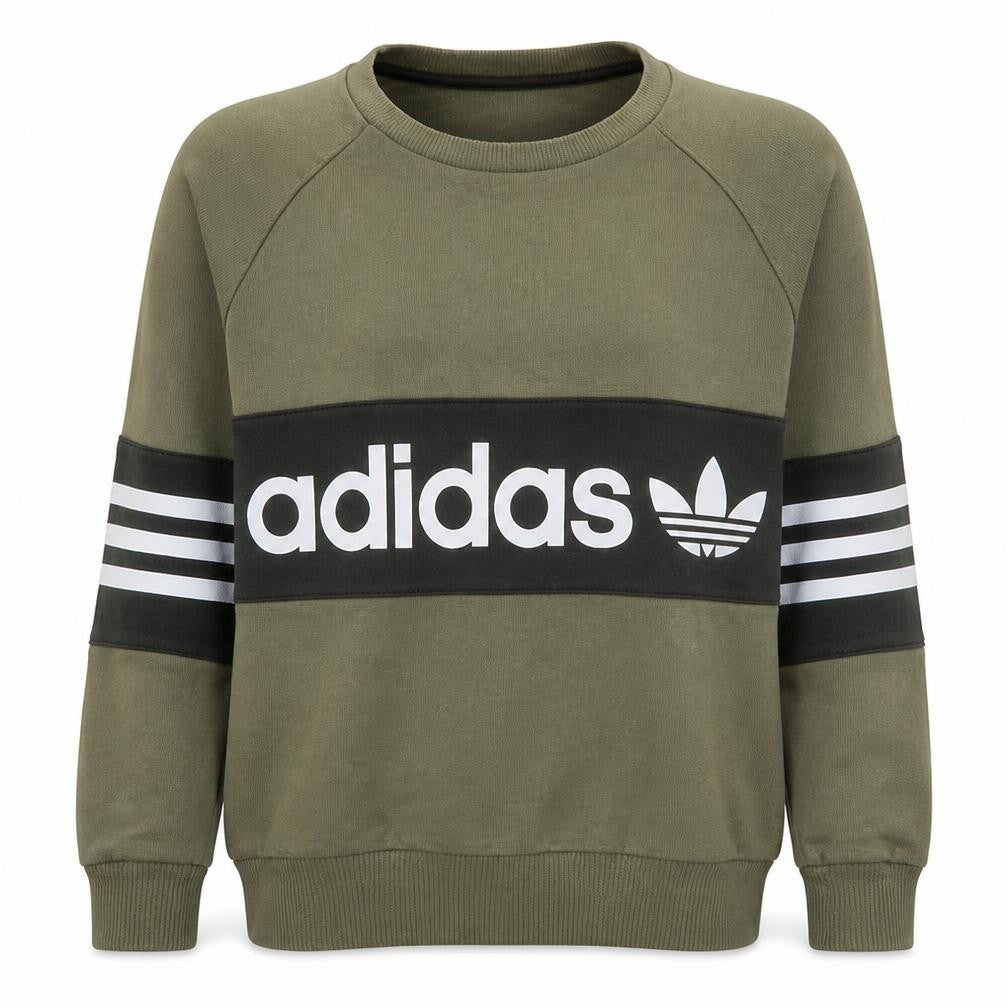 Adidas Women’s Khaki Crew Neck Sweatshirt Size 6 XS Logo Print